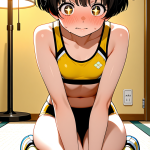 【エロ画像】青髪くせ毛ショート貧乳×手縛り・拘束_AI_アニメエロ画像