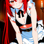 【エロ画像】赤髪セミロング貧乳狐耳×メイド服_AI_アニメエロ画像