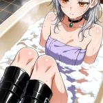 【エロ画像】グレーハーフアップ細身長身×お風呂・入浴_AI_アニメエロ画像