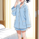 【エロ画像】青髪ポニーテール巨乳×寝起き・パジャマ_AI_アニメエロ画像