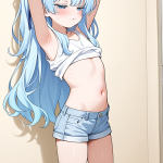 【エロ画像】青髪ウェーブロング幼身×貧乳・微乳_AI_アニメエロ画像
