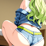 【エロ画像】ライム色ウェーブロング巨乳むっ×バック・後背位_AI_アニメエロ画像