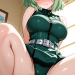 【エロ画像】緑髪ショートむっちり巨乳×くぱぁ・大開脚_AI_アニメエロ画像