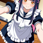 【エロ画像】黒青グラデーションハーフアップ×メイド服_AI_アニメエロ画像