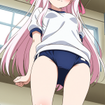 【エロ画像】桜色ロングウェーブスレンダー×体操服・ブルマ_AI_アニメエロ画像