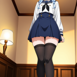 【エロ画像】青髪三つ編みむっちり×ニーソ・絶対領域_AI_アニメエロ画像
