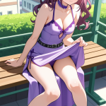 【エロ画像】ピンク髪ウェーブロングスレンダ×野外露出_AI_アニメエロ画像