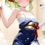 【エロ画像】ライム色ポニーテールロリ体型×お風呂・入浴_AI_アニメエロ画像