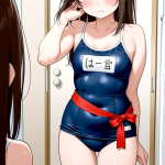 【エロ画像】茶髪ロングストレート丸み×鏡越し_AI_アニメエロ画像