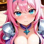 【エロ画像】桜色髪セミロング貧乳×パイズリ_AI_アニメエロ画像