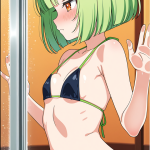 【エロ画像】緑髪外ハネボブロリ体型×ガラスおっぱい押し付け_AI_アニメエロ画像