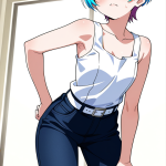 【エロ画像】水色髪刈り上げショートむっちり×ナース服_AI_アニメエロ画像