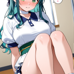 【エロ画像】水色髪ハーフアップ巨乳×体操服・ブルマ_AI_アニメエロ画像