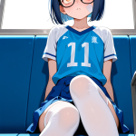 【エロ画像】青髪ボブ長身貧乳×ニーソ・絶対領域_AI_アニメエロ画像