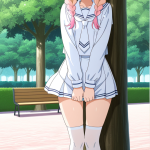 【エロ画像】金髪ピンクツインおさげむっちり×野外露出_AI_アニメエロ画像