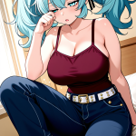 【エロ画像】水色ツインテール巨乳むっちり×寝起き・パジャマ_AI_アニメエロ画像