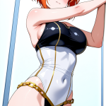 【エロ画像】オレンジ髪刈り上げ小柄貧乳×巨乳・爆乳_AI_アニメエロ画像