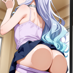 【エロ画像】水色ウェーブロング小柄むっちり×ガラスお尻押し付け_AI_アニメエロ画像