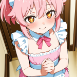 【エロ画像】桜色ポニーテール長身貧乳×メイド服_AI_アニメエロ画像