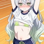 【エロ画像】ライム色ウェーブロングロリ×体操服・ブルマ_AI_アニメエロ画像