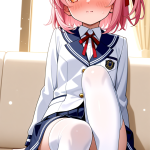 【エロ画像】ピンク髪サイドテールロリ制服×ニーソ・絶対領域_AI_アニメエロ画像