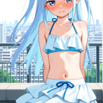 【エロ画像】青髪ロング貧乳×野外露出_AI_アニメエロ画像