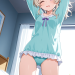 【エロ画像】プラチナポニーテール貧乳長身×寝起き・パジャマ_AI_アニメエロ画像