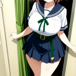 【エロ画像】茶髪ショート巨乳セーラー×美少女エロ_AI_アニメエロ画像