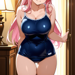 【エロ画像】グラデ髪ハーフアップグラマラス×ニーソ・絶対領域_AI_アニメエロ画像