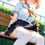 【エロ画像】オレンジポニーテール巨乳むっち×野外露出_AI_アニメエロ画像