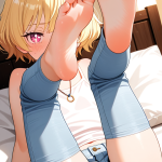 【エロ画像】金ピンクショート幼体×足コキ_AI_アニメエロ画像
