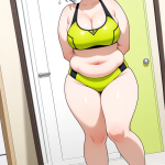 【エロ画像】ライム色刈り上げ巨乳むっちり×鏡越し_AI_アニメエロ画像