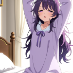 【エロ画像】紫髪ロングスレンダー修道女×寝起き・パジャマ_AI_アニメエロ画像