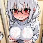 【エロ画像】白髪三つ編み小柄貧乳×授乳・母乳_AI_アニメエロ画像