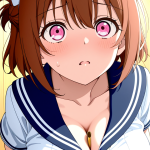 【エロ画像】茶髪ハーフアップ細身長身×パイズリ_AI_アニメエロ画像