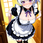 【エロ画像】白髪ポニーテール巨乳×メイド服_AI_アニメエロ画像