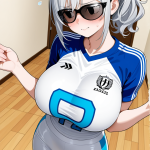 【エロ画像】銀髪ポニーテール細身×巨乳・爆乳_AI_アニメエロ画像
