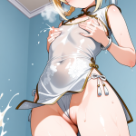 【エロ画像】金髪三つ編み小柄貧乳×母乳・ミルク_AI_アニメエロ画像