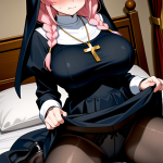 【エロ画像】桜色三つ編みグラマラス修道女×くぱぁ・大開脚_AI_アニメエロ画像
