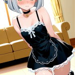 【エロ画像】銀髪ボブ貧乳メイド×ニーソ・絶対領域_AI_アニメエロ画像