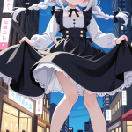 【エロ画像】白髪三つ編みロリ巨乳×野外露出_AI_アニメエロ画像