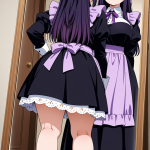 【エロ画像】紫髪ハーフアップ巨乳メイド×鏡越し_AI_アニメエロ画像