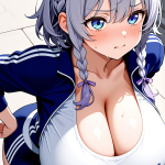 【エロ画像】グレー三つ編み紫グラデむっちり×巨乳・爆乳_AI_アニメエロ画像