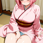 【エロ画像】ピンク髪ボブむっちり着物×オナニー・自慰_AI_アニメエロ画像