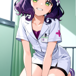 【エロ画像】紫髪セミロング長身貧乳×ナース服_AI_アニメエロ画像