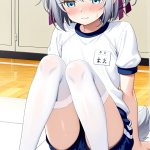 【エロ画像】シルバーグレーサイドテール貧乳×体操服・ブルマ_AI_アニメエロ画像