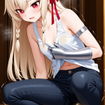 【エロ画像】プラチナブロンドハーフアップ貧×おしっこ・放尿_AI_アニメエロ画像