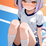 【エロ画像】グレーサイドテール貧乳×体操服・ブルマ_AI_アニメエロ画像