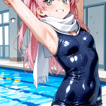 【エロ画像】マゼンタロング細身長身×スクール水着_AI_アニメエロ画像