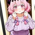 【エロ画像】ピンク髪ツインおさげむっちり×鏡越し_AI_アニメエロ画像